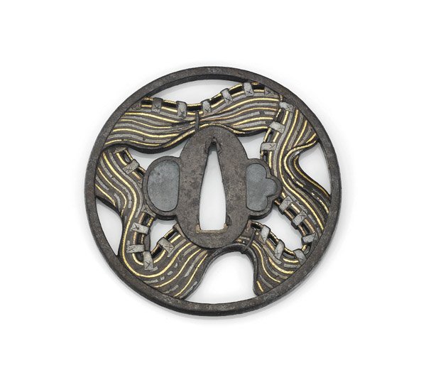 ANTIQUE JAPANESE INLAID IRON TSUBA (1 of 2)