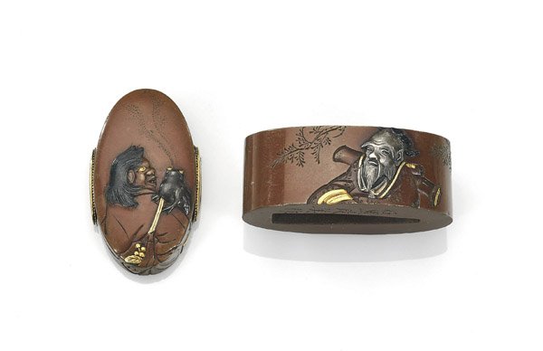 FINE TWO-PIECE ANTIQUE JAPANESE FUCHI KASHIRA SET: (1 of 2)