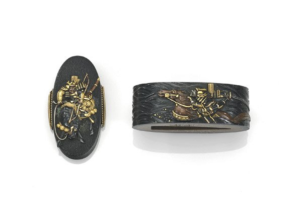 FINE TWO-PIECE ANTIQUE JAPANESE FUCHI KASHIRA SET: (1 of 2)