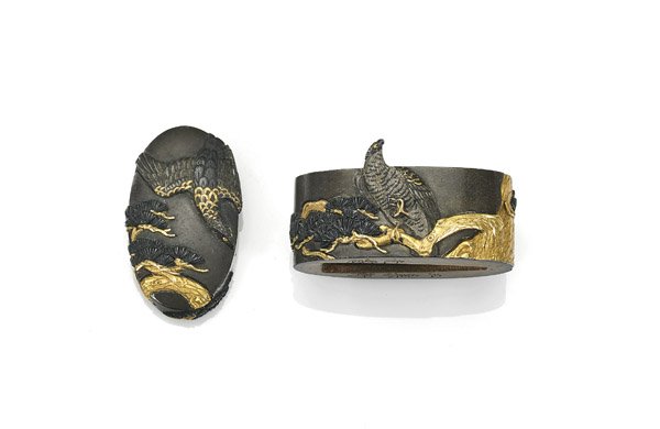 FINE TWO-PIECE ANTIQUE JAPANESE FUCHI KASHIRA SET: (1 of 2)