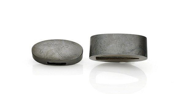 TWO-PIECE ANTIQUE JAPANESE FUCHI KASHIRA SET: Horses (1 of 2)