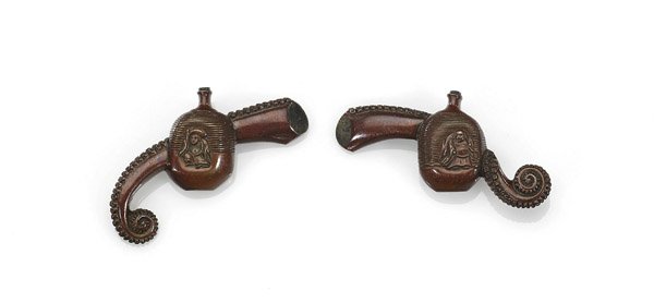 PAIR ANTIQUE JAPANESE KIKUOKA SCHOOL MENUKI: Bottles & (1 of 4)