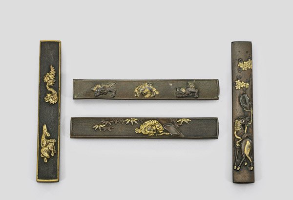 FOUR ANTIQUE JAPANESE BRONZE & IRON KOZUKA (1 of 2)