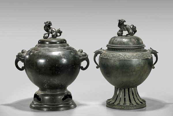 TWO LARGE ANTIQUE JAPANESE BRONZE CENSERS (1 of 3)