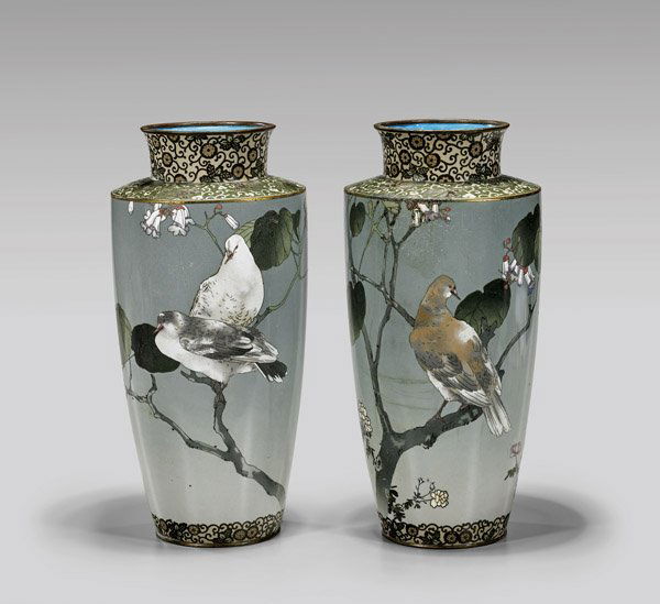 PAIR ANTIQUE JAPANESE CLOISONNE ENAMEL VASES (1 of 2)