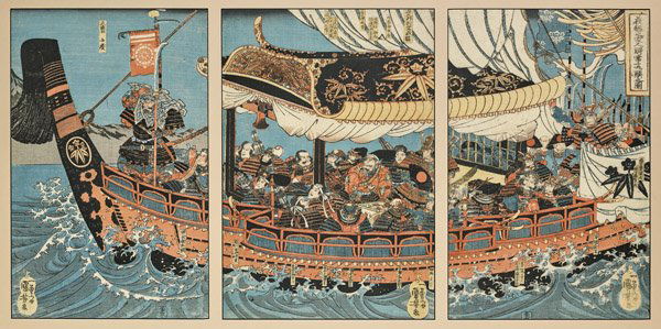 ANTIQUE WOODBLOCK PRINT TRIPTYCH BY KUNIYOSHI (1 of 3)