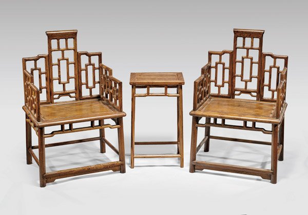 SET CHINESE HARDWOOD CHAIRS & TABLE (1 of 1)