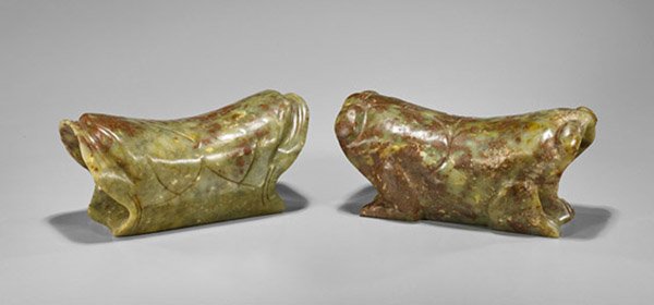 Pair Chinese Bowenite Frog Pillows (1 of 1)
