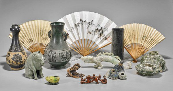Thirteen Chinese Items: Fans, Vases & Figurines (1 of 1)