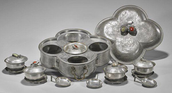 Antique Chinese Pewter Entree Set for Five (1 of 3)
