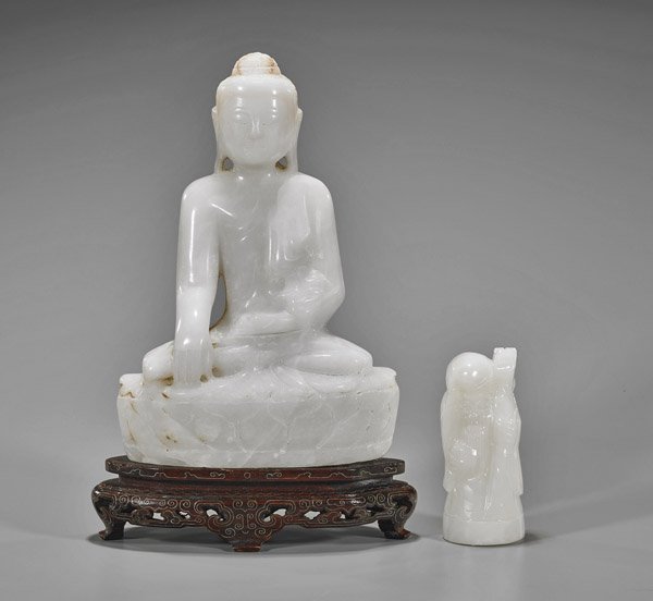 Two Figural Carvings: Buddha & Shoulao (1 of 1)
