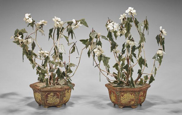 Pair Antique Chinese Jade & Hardstone "Trees" (1 of 1)