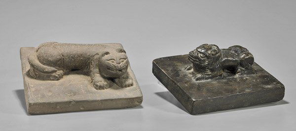 Two Antique & Heavy Chinese Carved Stone Weights (1 of 1)