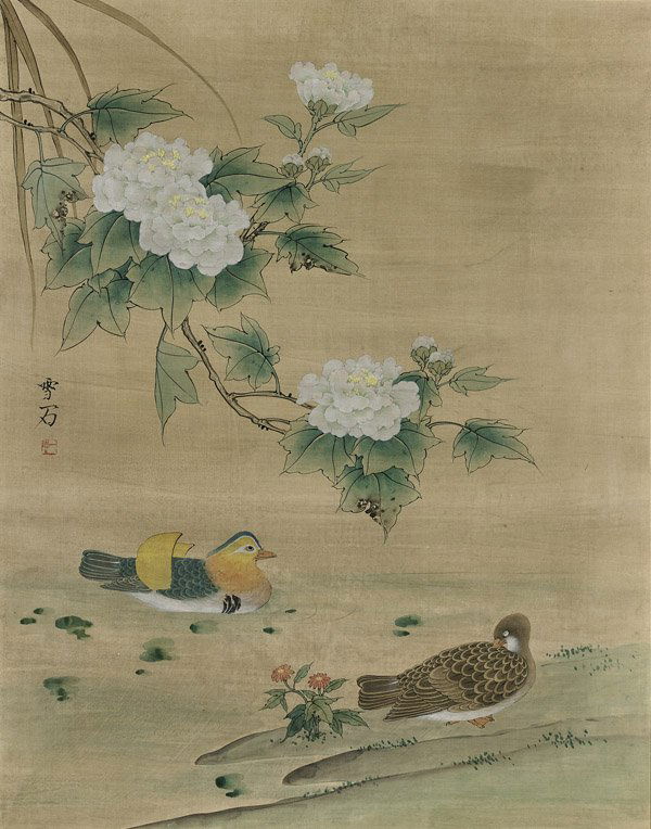 Large Chinese Silk Painting after Xueshi Bai: Ducks & (1 of 2)