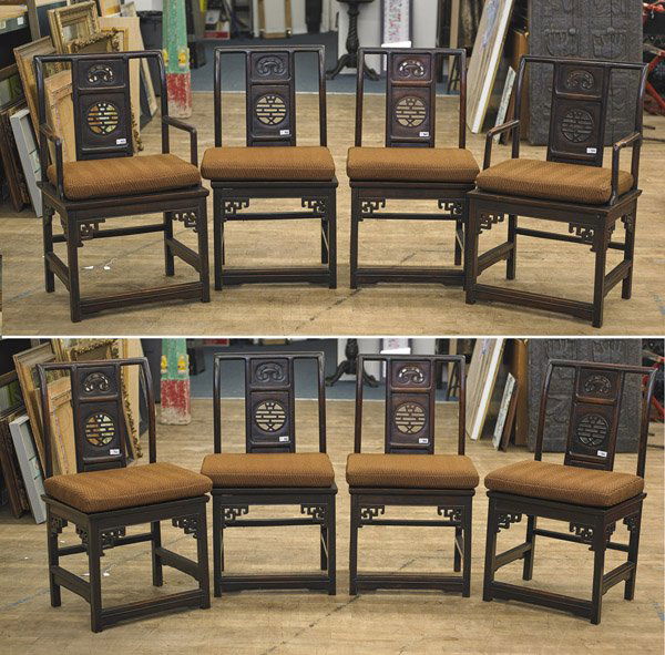 Eight Chinese Carved Wood Side & Arm Chairs (1 of 1)