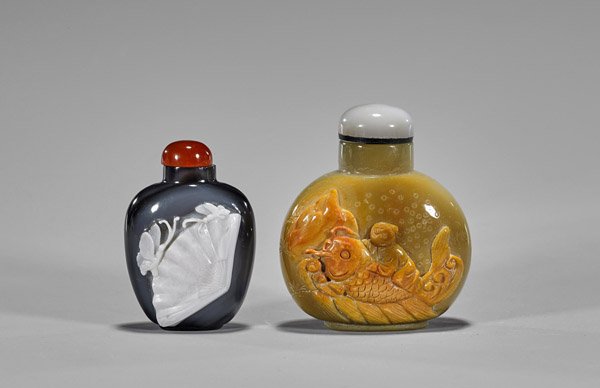 Two Carved Cameo Agate Snuff Bottles (1 of 2)