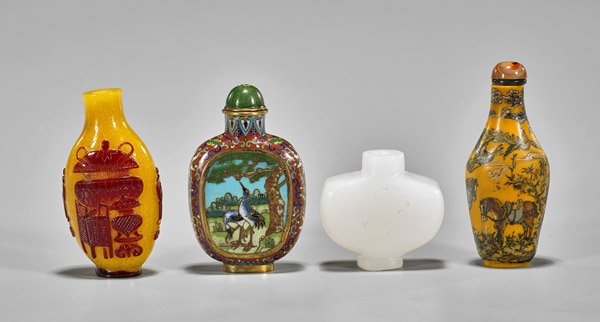 Four Snuff Bottles: Cloisonne & Glass (1 of 3)