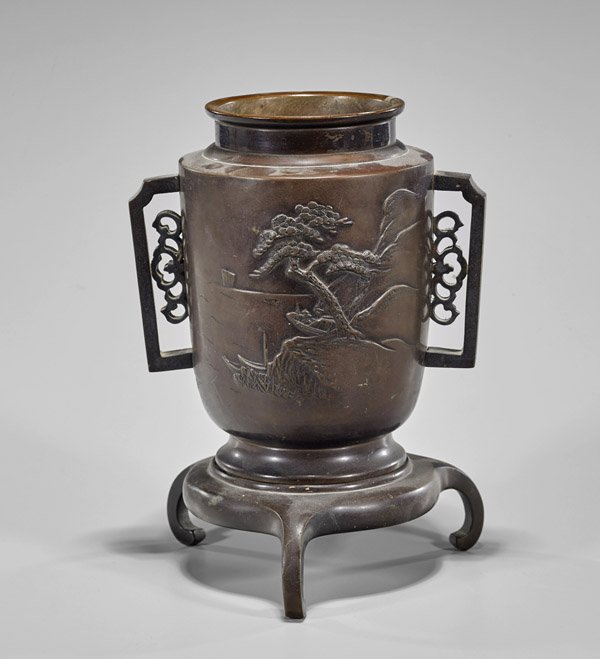 Japanese Bronze Vase & Stand (1 of 2)