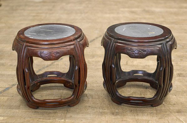 Pair Antique Chinese Rosewood Stools (1 of 1)