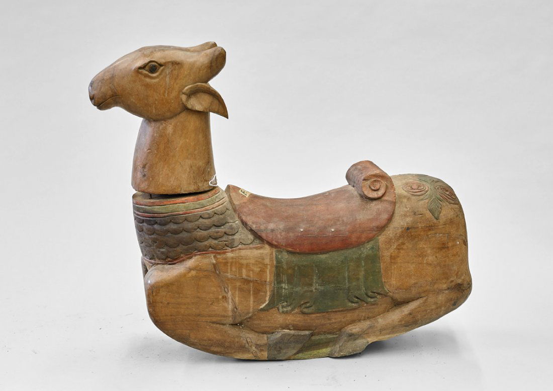 Old Chinese Carved Wood Deer Rocker (1 of 1)