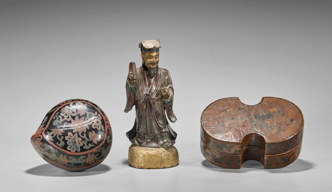 Three Chinese Lacquered Items: Boxes & Figure (1 of 2)