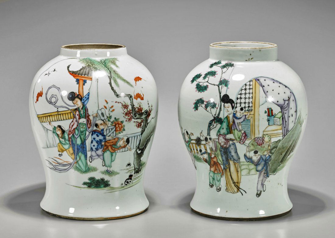 Pair Chinese Enameled Porcelain Jars (1 of 3)