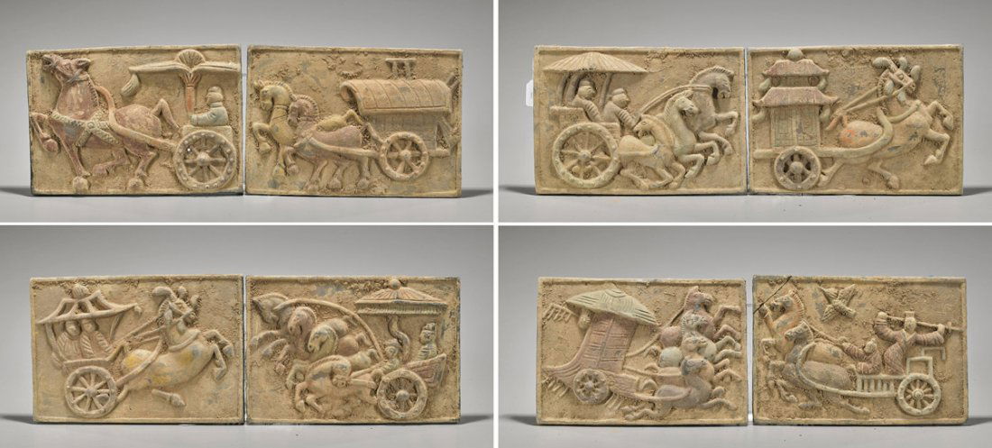 Eight Han-Style Pottery Tiles: Horses & Riders (1 of 1)