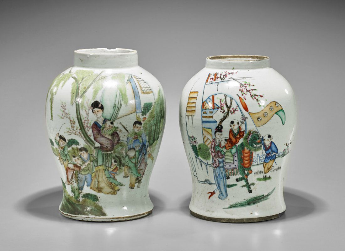 Two Antique Chinese Enameled Porcelain Jars: Beauties & (1 of 3)