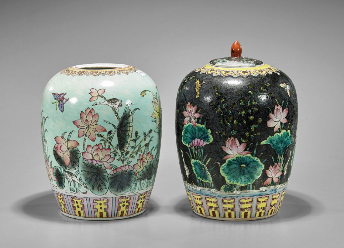 Two Chinese Enameled Porcelain Ginger Jars (1 of 3)