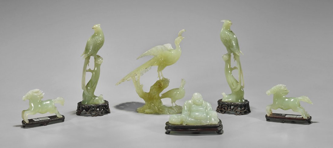Six Chinese Bowenite Carvings: Birds, Horses & Budai (1 of 1)