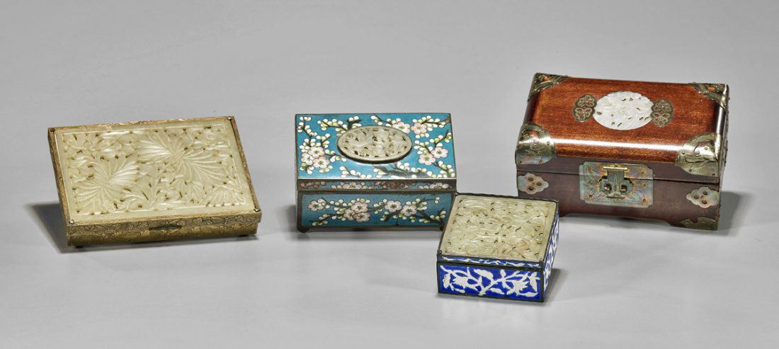 Four Old & Antique Chinese Hardstone Inlaid Boxes (1 of 1)