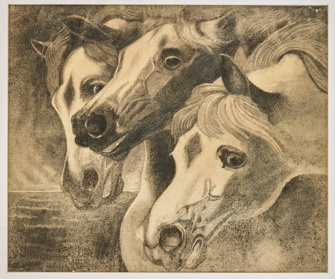 Two Framed Artworks: Horses & Bulls (1 of 3)
