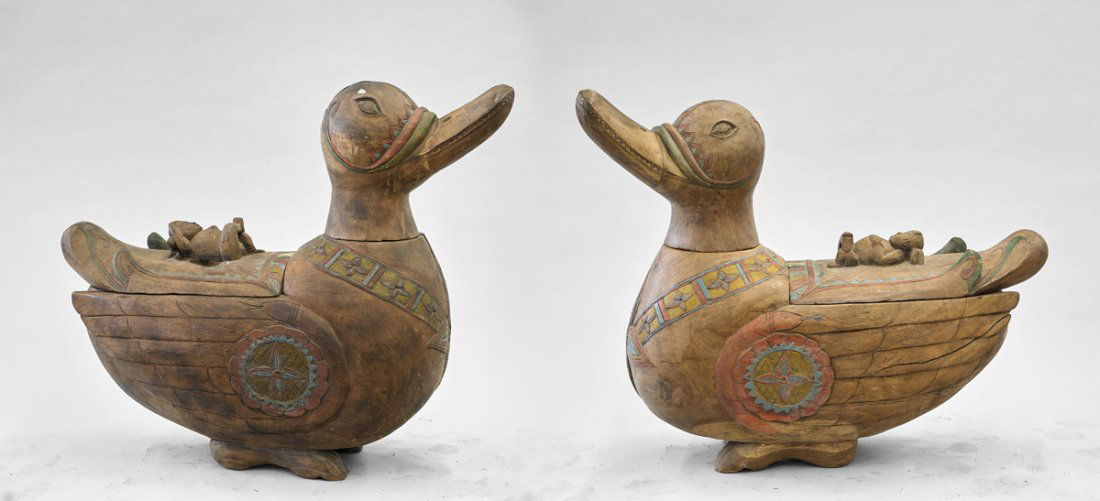 Pair Massive Chinese Storage Boxes: Ducks (1 of 1)