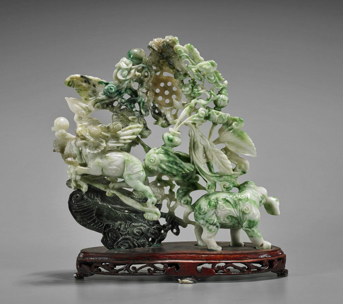 Chinese Carved Elephant & Lion Group (1 of 2)