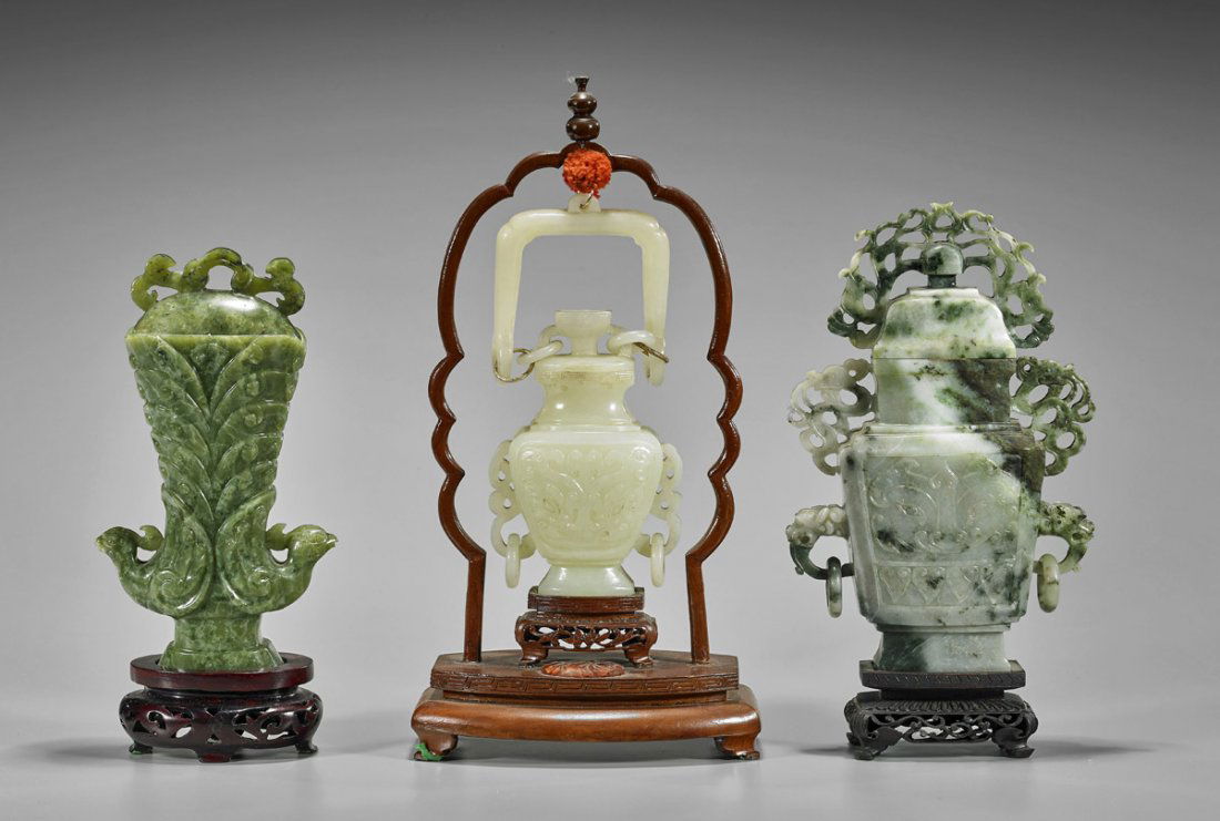 Three Chinese Carved Vessels: Serpentine & Bowenite (1 of 2)