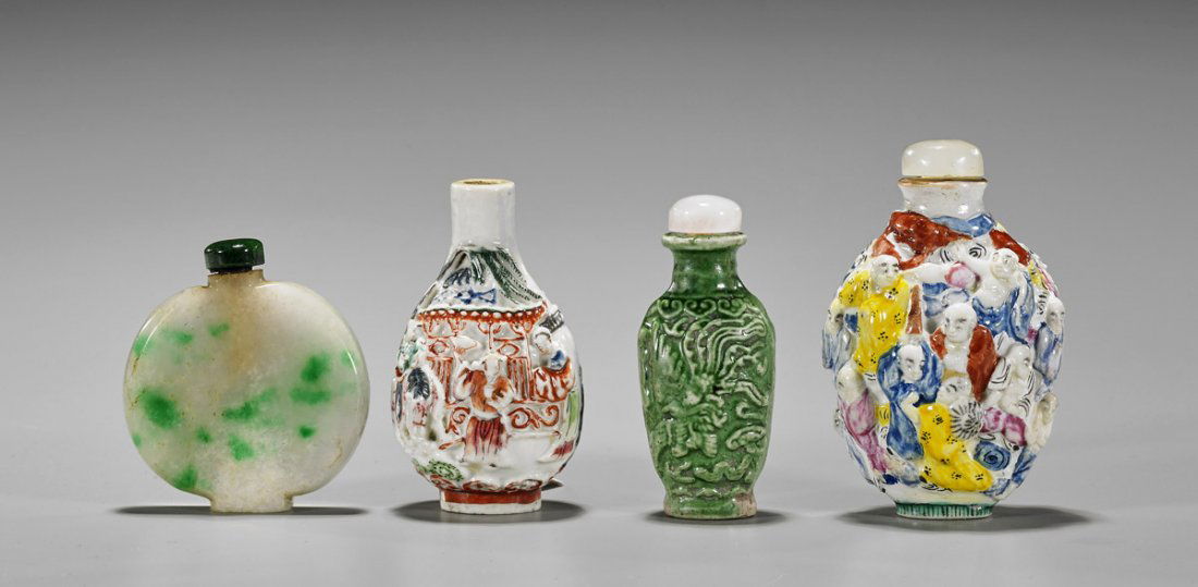 Four Snuff Bottles: Jadeite & Ceramic (1 of 2)