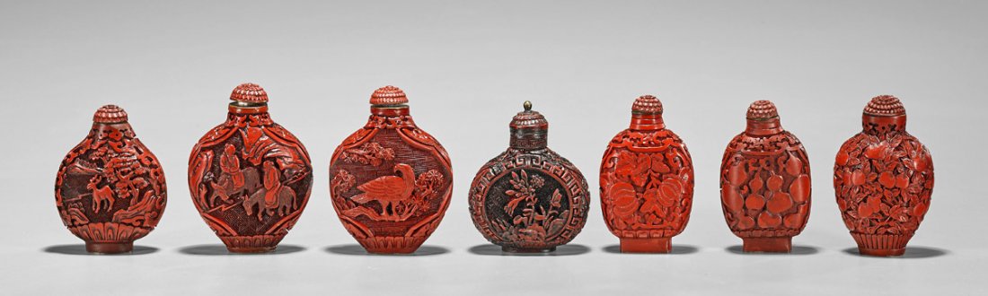 Seven Red Lacquer-Like Snuff Bottles (1 of 3)