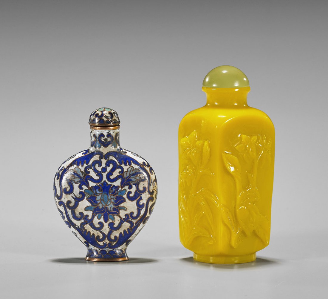 Two Snuff Bottles: Beijing Glass & Cloisonne (1 of 2)
