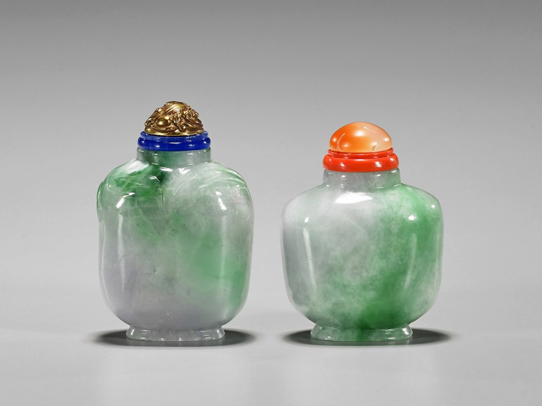 Two Chinese Carved Jadeite Snuff Bottles (1 of 1)
