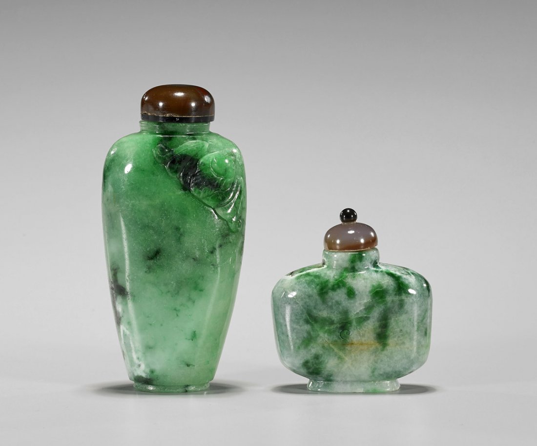 Two Chinese Carved Jadeite Snuff Bottles (1 of 1)