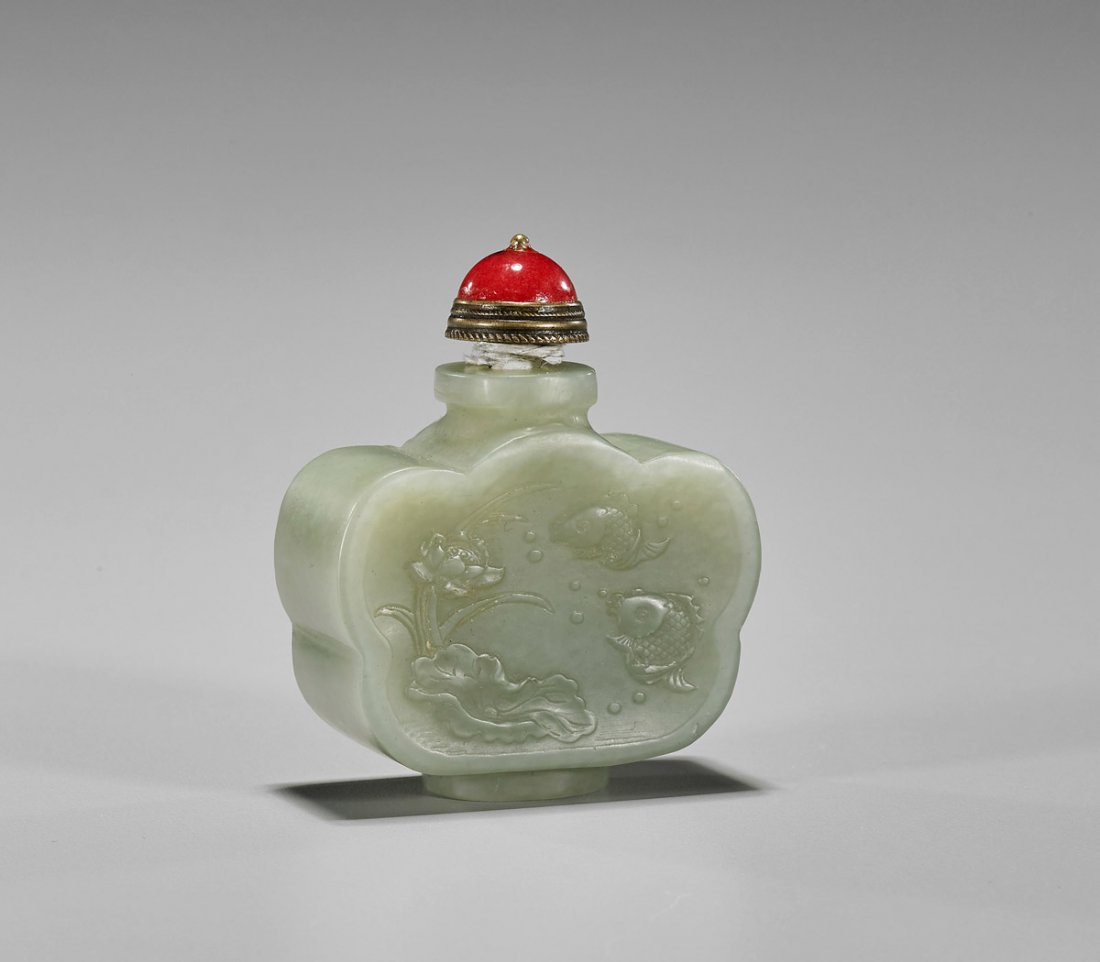 Chinese Carved Celadon Jade Snuff Bottle (1 of 2)