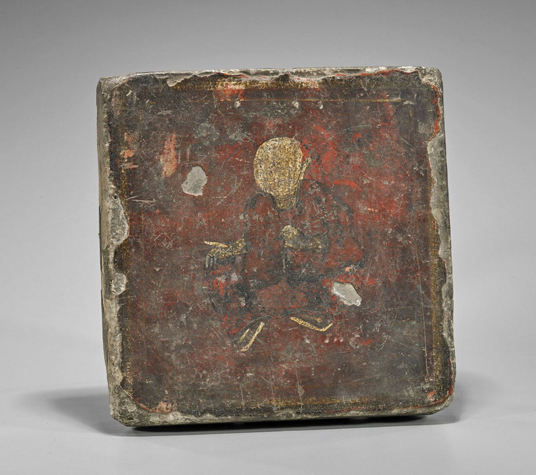 Antique Chinese Painted Stone Tablet (1 of 2)