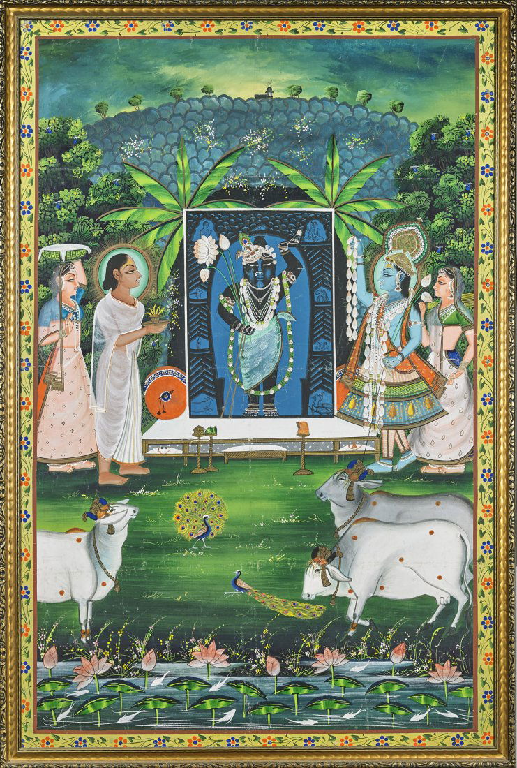 Old Indian Painting on Board: Figures at a Shrine (1 of 1)