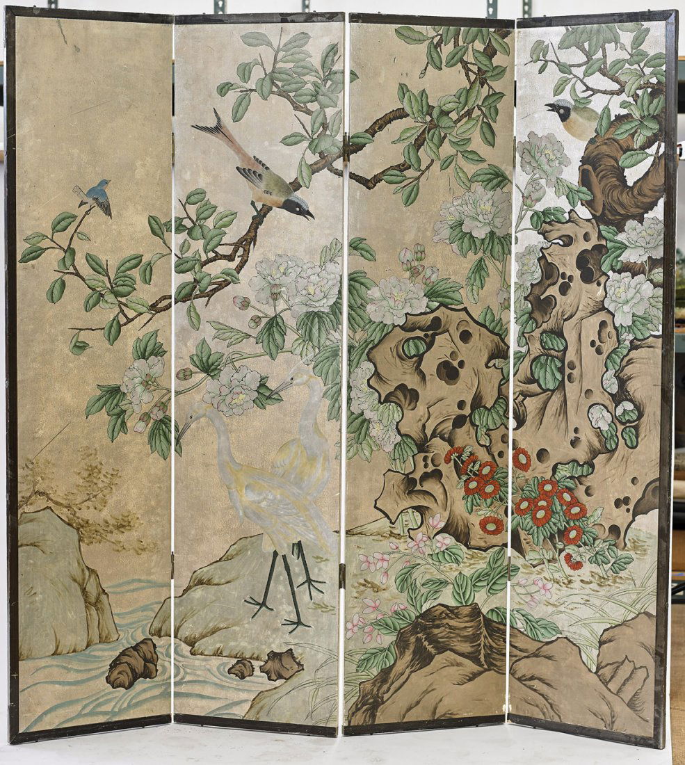 Japanese Four-Panel Screen: Floral Landscape (1 of 1)