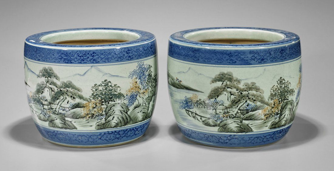 Pair Antique Japanese Porcelain Hibachis (1 of 2)