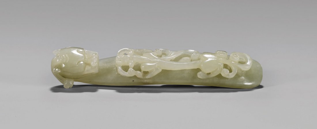 CARVED WHITE JADE DRAGON BUCKLE (1 of 2)