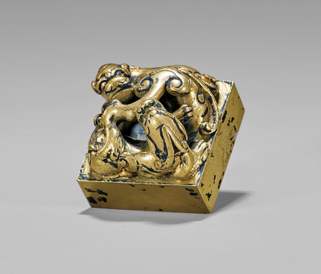 CHINESE GILT BRONZE SEAL: Chilong (1 of 3)