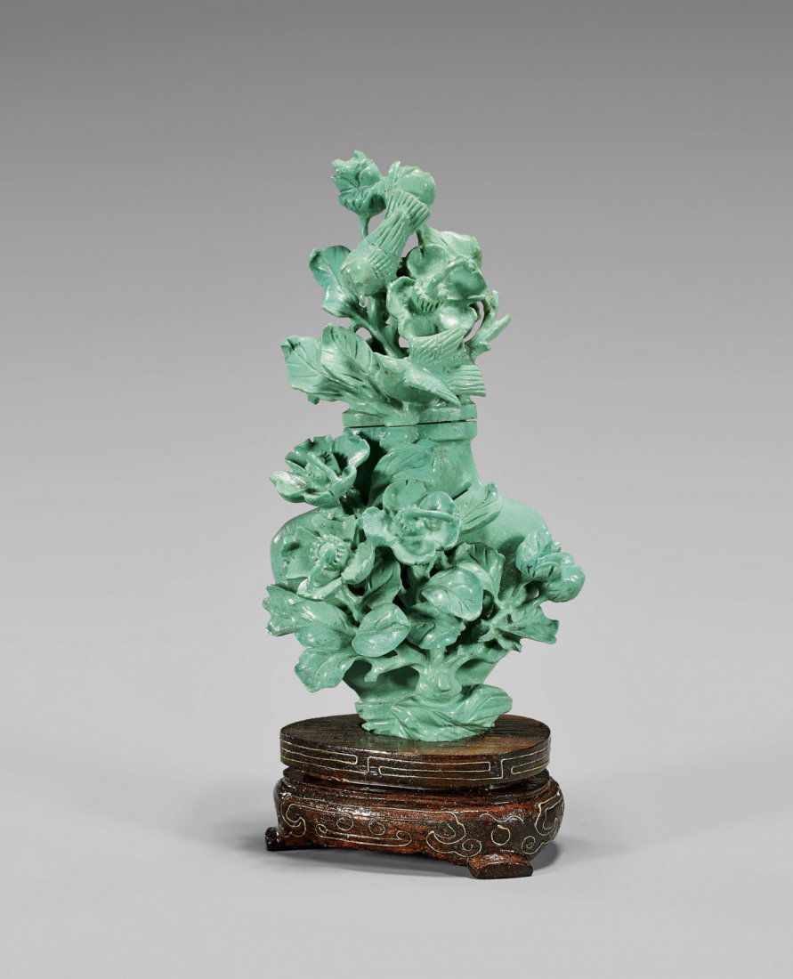 ANTIQUE CARVED MINIATURE TURQUOISE URN (1 of 2)