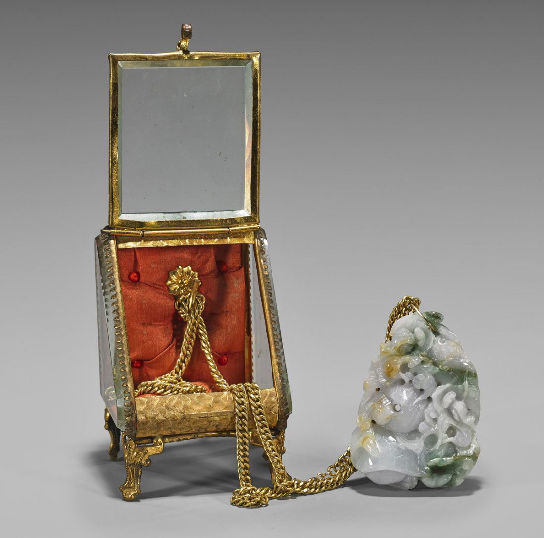 JADEITE PENDANT IN MINIATURE VICTORIAN VITRINE (1 of 3)