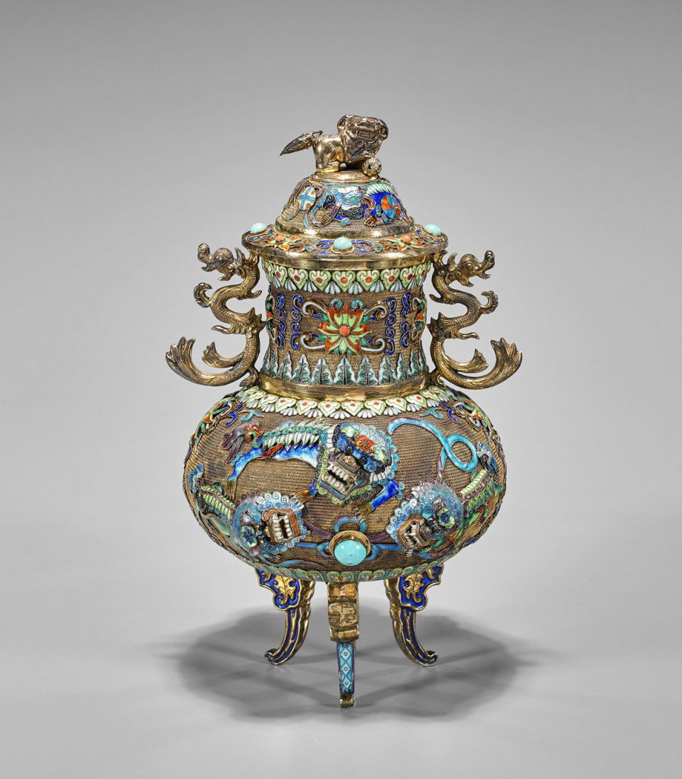 OLD SILVER-GILT FILIGREE TRIPOD CENSER (1 of 5)